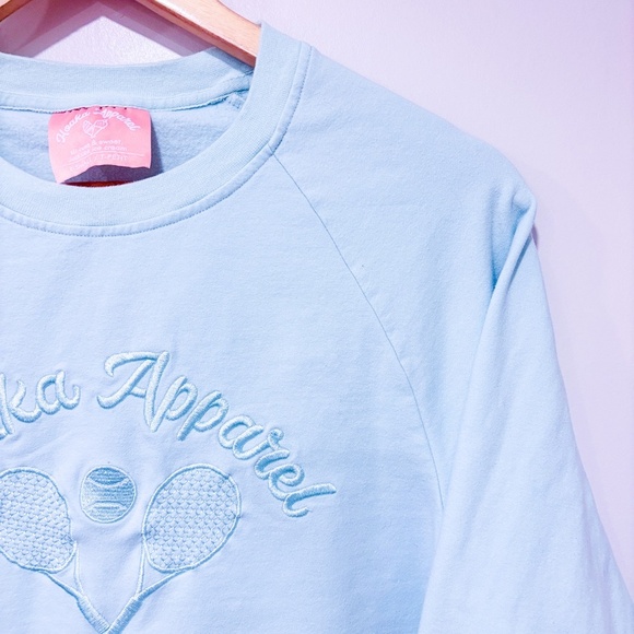 HOAKA APPAREL Mint green embroidered cropped sweatshirt | Cotton pullover | XS* - Picture 4 of 8